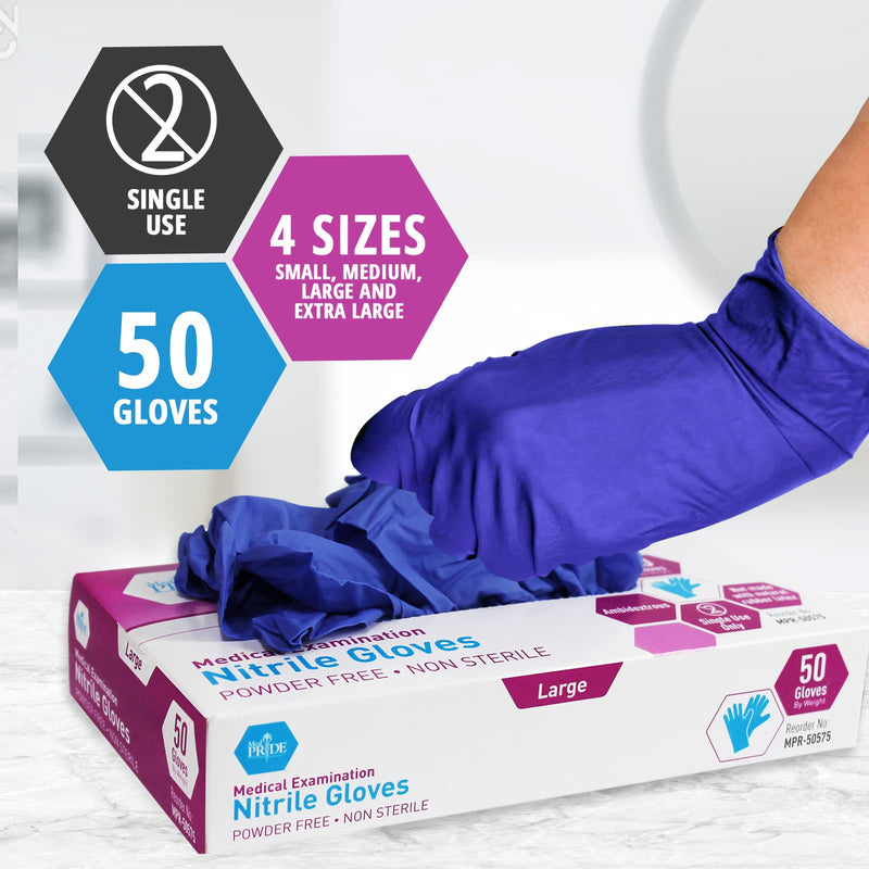 [Australia - AusPower] - MED PRIDE Nitrile Medical Exam Gloves - Disposable Powder & Latex-Free Surgical Gloves For Doctors Nurses Hospital & Home Use 50 Medium (Pack of 50) 