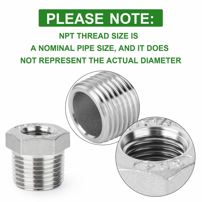 [Australia - AusPower] - TAISHER 5PCS 304 Stainless Steel Reducer Hex Bushing, 3/4" NPT Male x 1/2" NPT Female, Reducing Pipe Adapter Fitting 3/4” MNPT x 1/2“ FNPT 5 