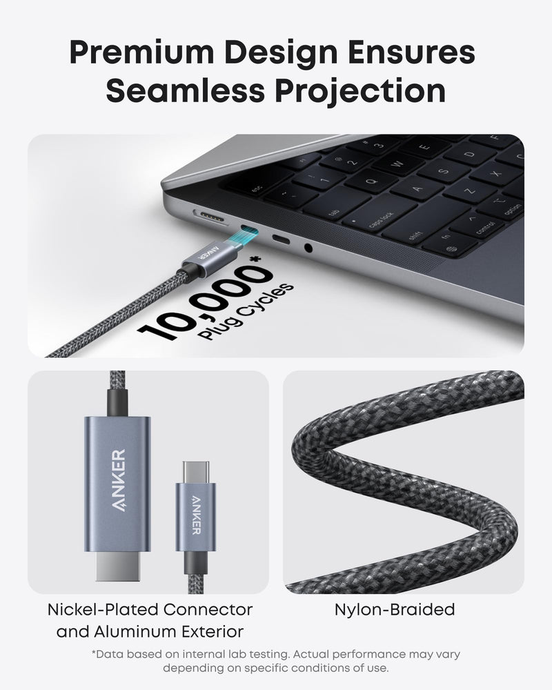 Anker HDMI Cable, 4K@60Hz Ultra-Fast Nylon-Braided USB C to HDMI Cord with Advanced Shielding, Thunderbolt 5/4/3, for MacBook, iPad, iPhone, HD TV, and More (6FT,Black) (Pack of 2) 6FT (Pack of 2)