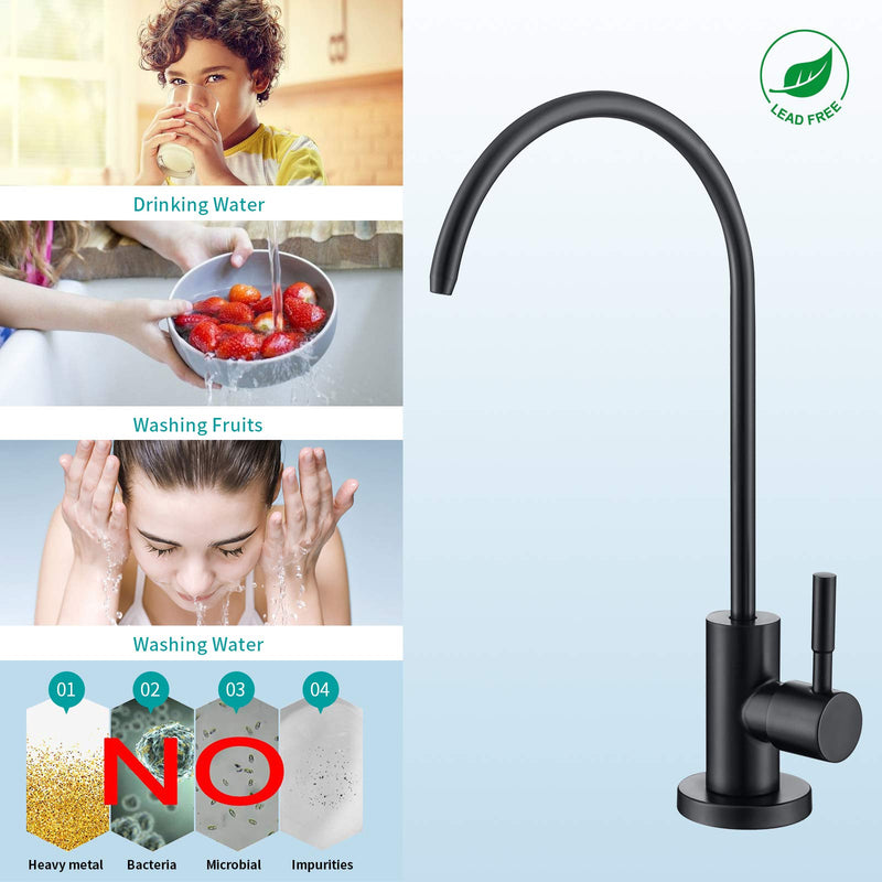 MIAOHUI Reverse Osmosis Faucet, Drinking Water Tap Fits Non-Air Gap Filtration Systems, Modern RO Kitchen Filtered Water Faucet, Lead-Free, Stainless Steel (Black) Matte Black