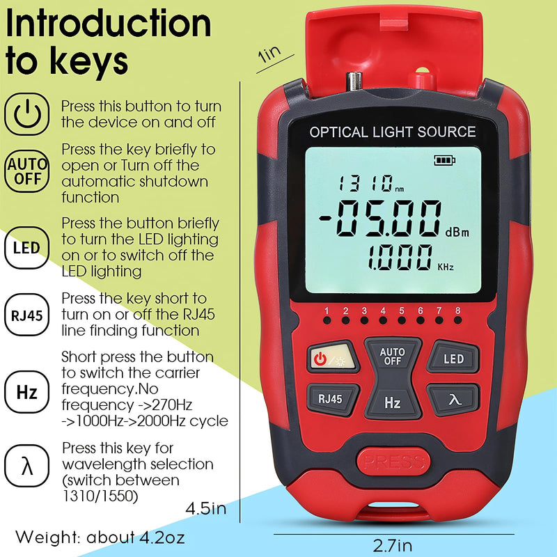[Australia - AusPower] - A-M1315 Optical Light Source SC/FC/ST Universal Interface Single Mode Dual Wavelength 1310nm 1550nm Fiber Optic Light Source with RJ45 Test Fiber Optic Cable Tester 