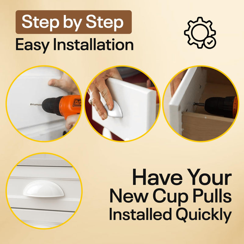 FIGO HOME Cup Drawer Pulls – 10 Pack – White Cabinet Handles 3 Inch – White Cabinet Pulls – Cabinet Cup Pulls for Cabinets and Drawers – Cup Pulls for Drawers, Furniture & Kitchen Cabinet Hardware 3" Cabinet Cup Pulls