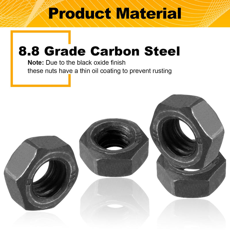 [Australia - AusPower] - 100pcs M6-1mm Hex Nuts, Carbon Steel, Black Oxide, M6 x 1.00mm Hex Drive, Grade 8.8, Metric, Right Hand, 10mm/0.4" Width, 5mm/0.2" Height, Replacement Nut with Plastic Case 