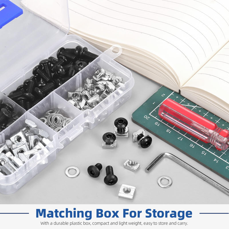 [Australia - AusPower] - Glarks 201pcs M5 T Slot Nut and Button Head Socket Cap Screw Kit for 2020 Series Aluminum Extrusion, 40pcs 2020 Series T Nut and 40pcs T Sliding Nut, 80pcs Hexagon Socket Screw with 40pcs Flat Washers Metal 