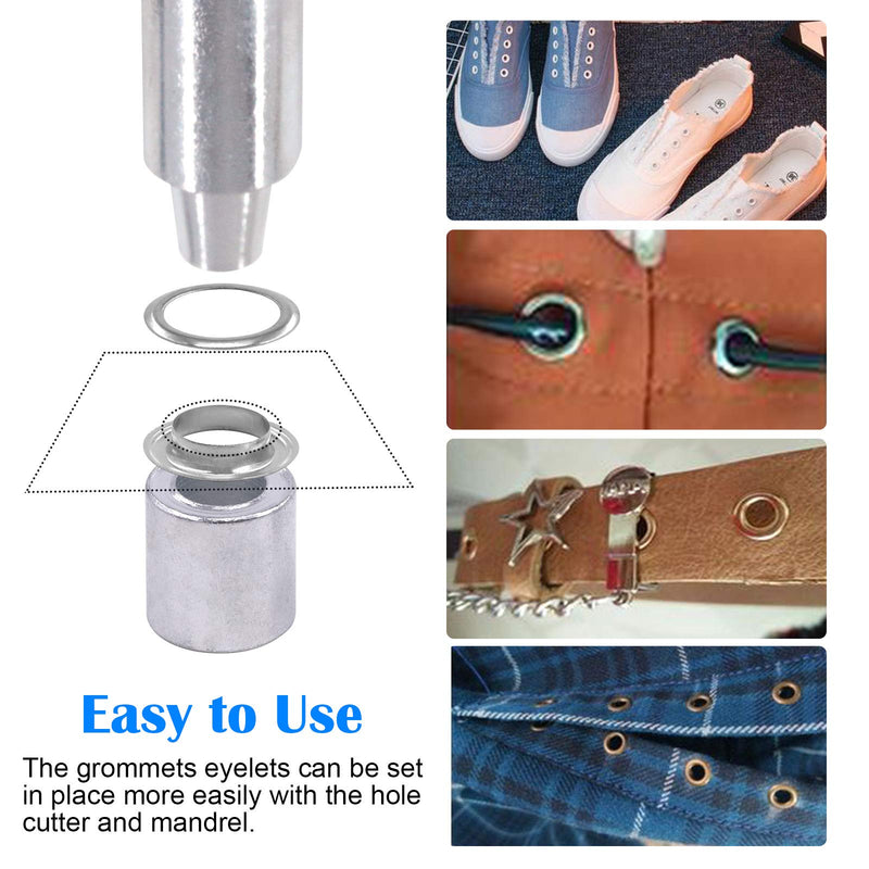 Glarks 124Pcs 1/2 Inch Silver Grommets Eyelets with Tool Sets, 120Pcs Grommets Eyelets with 4Pcs Installation Tools for Fabric, Canvas, Curtain, Clothing, Leather Repair and Decoration Silver Grommets Eyelets With Tools