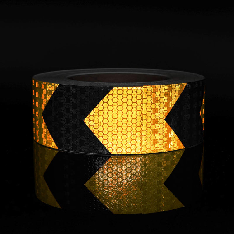 SEVEN SPARTA Arrow Reflective Safety Tape 2 Inch x100 Feet Caution Reflector Waterproof Outdoor Conspicuity Tape for Vehicles, Trailers, Boats, Signs (Black and Yellow) Black and Yellow