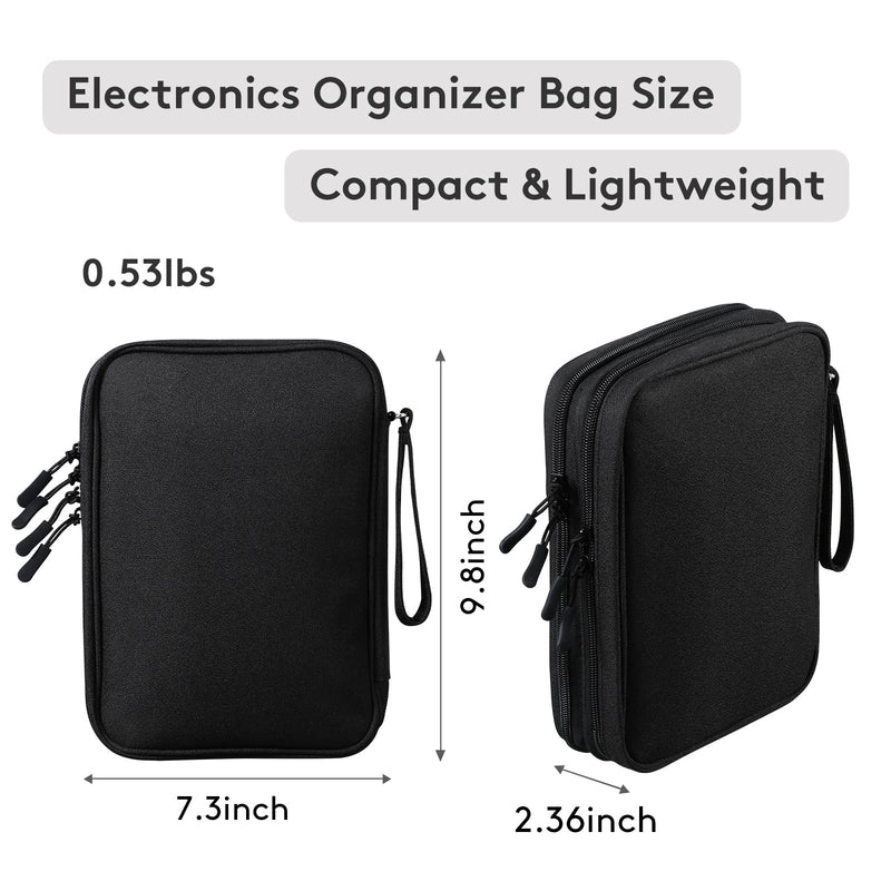 [Australia - AusPower] - DDgro Travel Electronics Organizer Pouch Bag for Tech Gadgets & Airplane Accessories, for Cables/Cords & Chargers/iPad Mini/Kindle (Large, Black) Black-Large Large 