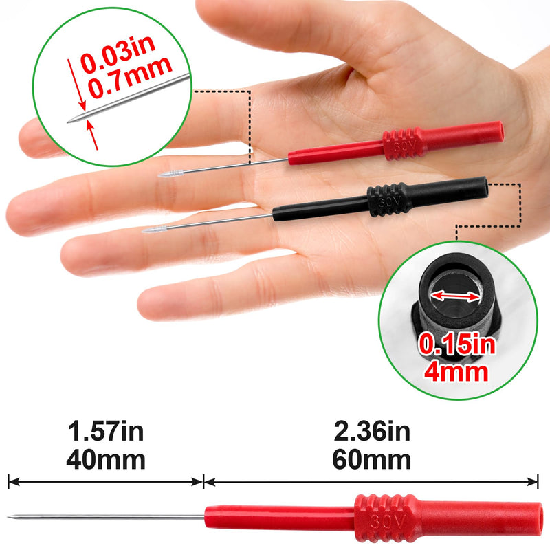 [Australia - AusPower] - 4 PCS Flexible Back Probe Pins, Bendable PVC Multimeter Needle Probes with 4mm Banana Socket Plug, Wire Piercing Probe for Car Test Black Red B Style, 4pcs 