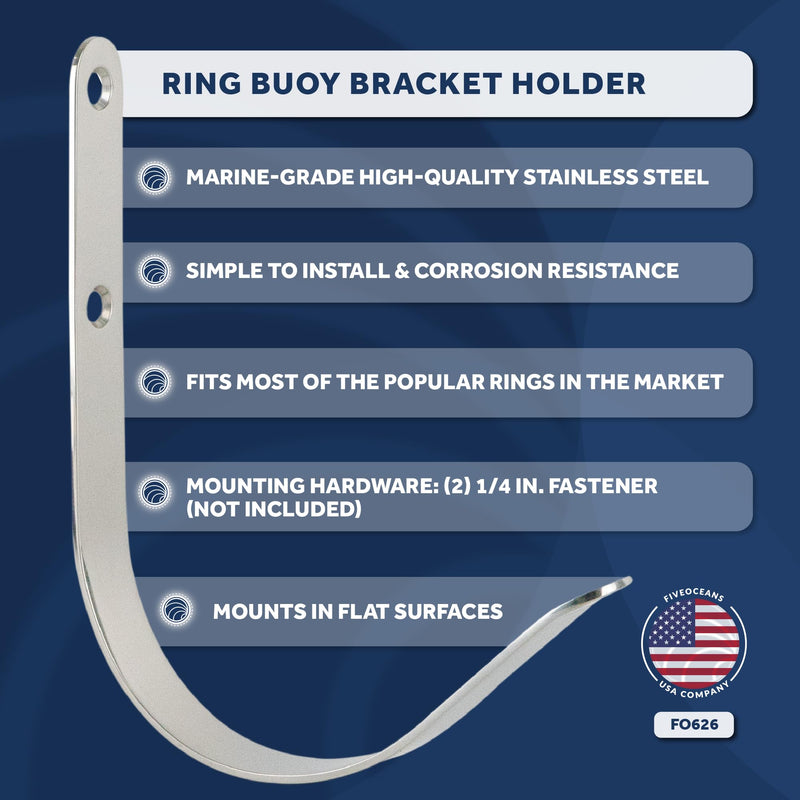 Five Oceans Ring Buoy Bracket Holder, Rail Mount/Flat Mount Stainless Steel Flat Mount