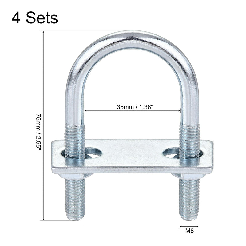 [Australia - AusPower] - uxcell Round U-Bolts 4 Sets 1.38"(35mm) Inner Width 75mm Length Steel M8 with Nut, Plate M8x35mmx75mm 