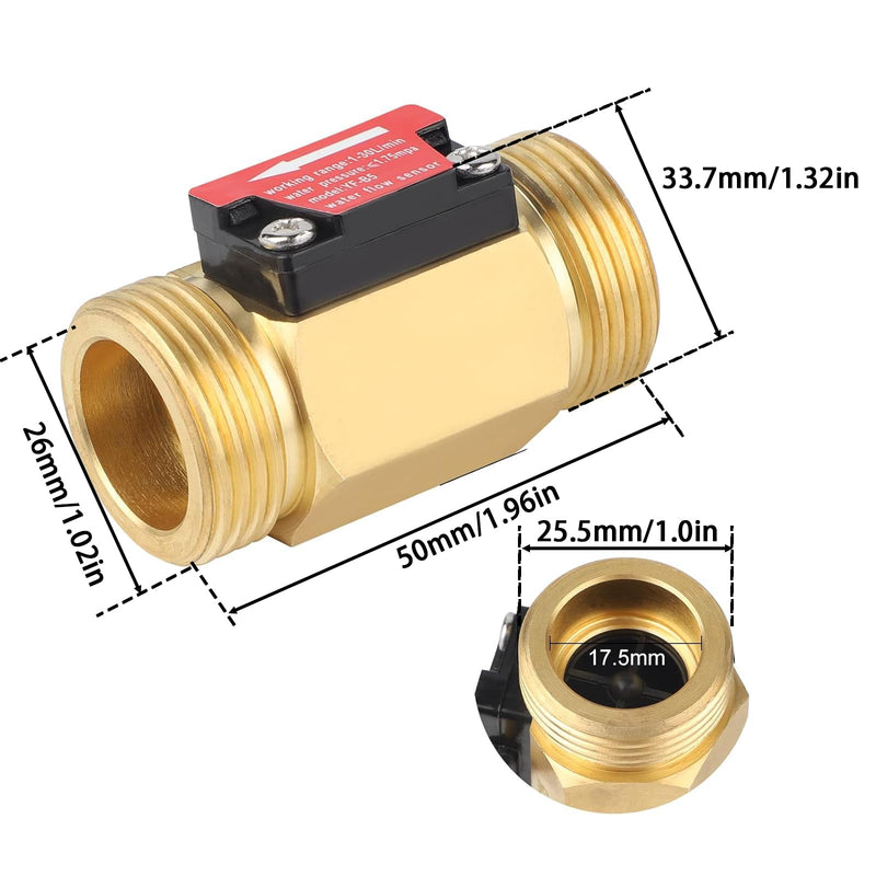 G3/4 Water Flow Sensor, Flow Sensor Water 3/4 Inch Flow Meter | Water Flow Hall Sensor Flow Switch Water Flow Switch 1-30L/min