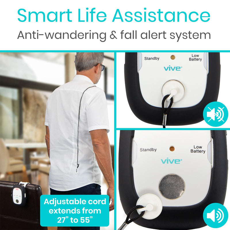 [Australia - AusPower] - Vive Magnet Pull Cord Chair Alarm for Elderly Adults - Bed Alarm - Fall Prevention for Elderly Dementia Patients - String Exit Alert Detection for Caregivers Monitoring Seniors - Batteries Included White 