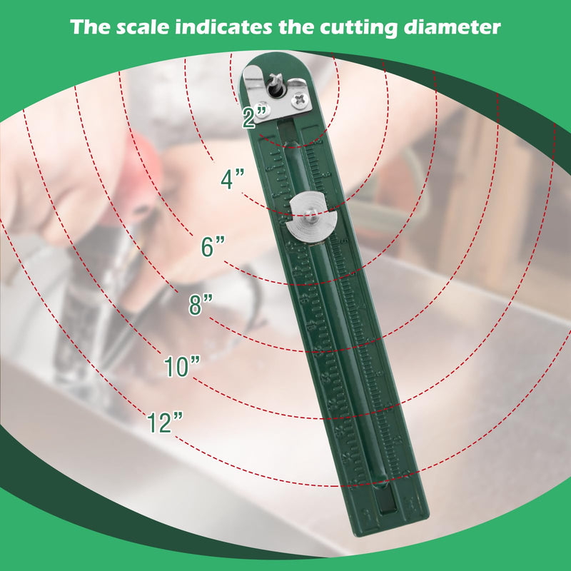 Adjustable Sheet Metal Hole Cutter w/ 2 Drill Bits, 2 to 12" Sheet Metal Saw Circle Hole Cutter for Duct/HVAC/Ductwork/Roofing/24ga Steel and 26ga Stainless Green
