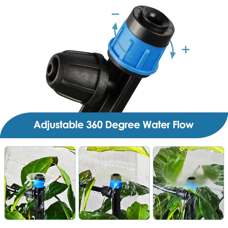 [Australia - AusPower] - Drip Irrigation Emitters Fittings: Adjustable Irrigation Sprayer for 1/4 inch Drip Tubing Full Circle Vortex Stream Dripper on 5" Arrow Stake Barbed Locked Nuts Connectors (50 Pieces) Blue Vortex Emitters-50P 