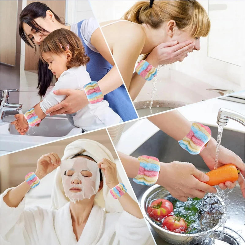 [Australia - AusPower] - 2 Pairs Wrist Washband for Women Washing Face, Wrist Spa Washband Absorbent Wristbands, Prevent Liquids from Spilling Down Your Arms Multicolor Stripes 2 Fhree elastic bands 