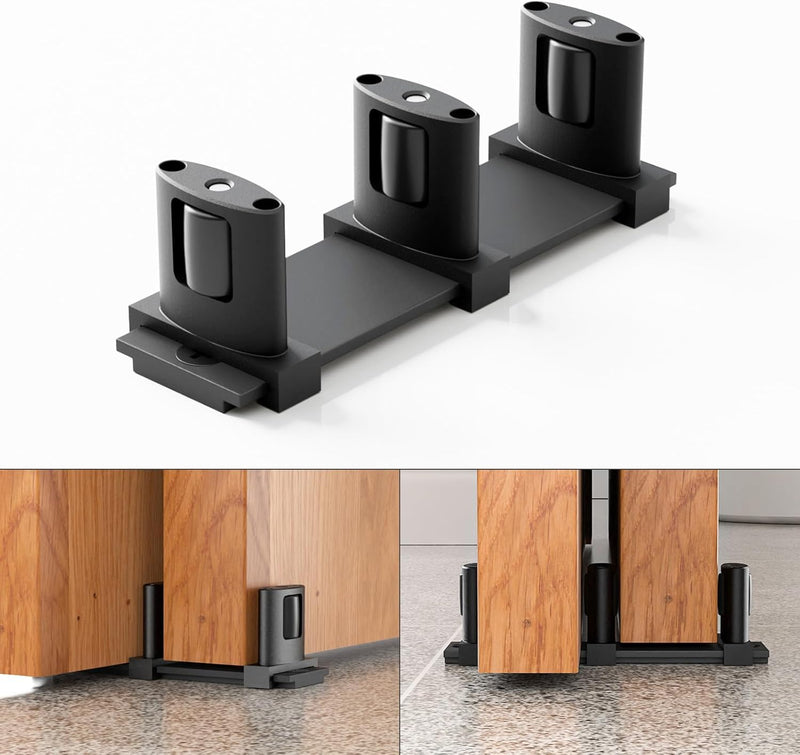 Siding Closet Door Floor Guide,Barn Door Guide for Bottom,Adjustable Bypass Door Floor Guide 3-Roller Design,Black（2PCS） 2 Black