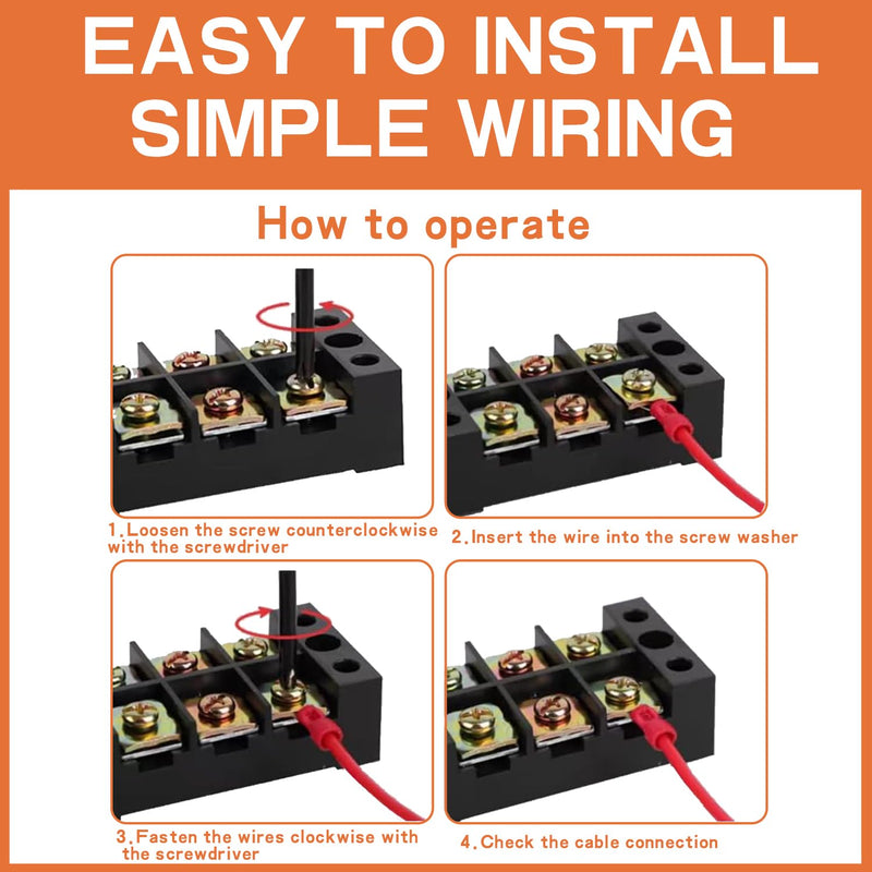 [Australia - AusPower] - 3 Circuits 3 Positions Terminal Block 20-30A 200-450V Dual Row Screw Terminals Strip with 30 PCS Heat Shrink Wire Fork Connectors(Pack of 5pcs) 3 Circuits 