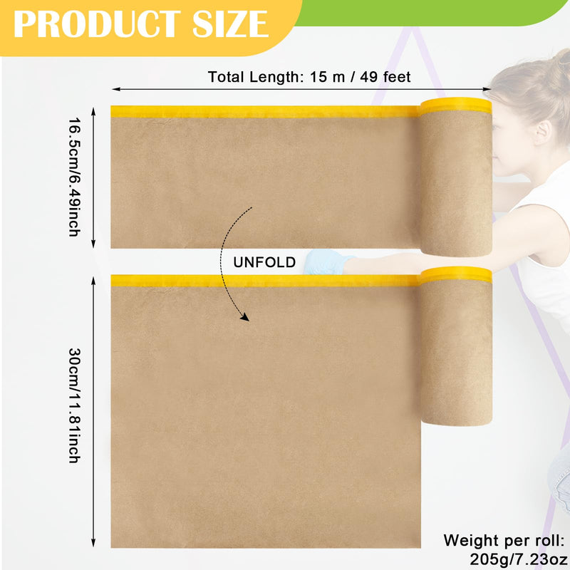 Pre-Taped Masking Paper for Painting,12" x50Feet Adhesive-Backed Tape and Drape Painters Paper Roll,Protective Covering for Car Painting,Auto Detailing,Skirting&Trim Surface Protection Orange 2