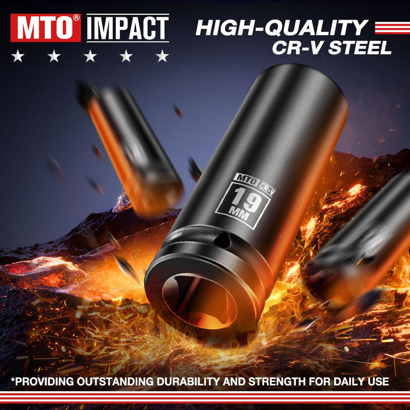 [Australia - AusPower] - 1/2" Drive 19mm Deep Impact Socket, 6-Point Metric Socket for Automotive Maintaince, CR-V Steel Meets ANSI Standards 