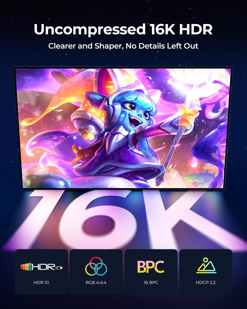 Silkland 16K Mini DisplayPort to DisplayPort 2.1 Cable, 16K@60Hz, 8K@120Hz, 4K@240Hz HDR, DSC1.2a, G-Sync FreeSync, Mini DP [Thunderbolt 2] for Gaming Laptop, MacBook, iMac, Monitor, 10FT