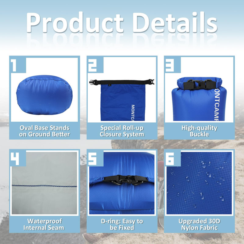 Waterproof Dry Bag Set (5L+10L+20L) – 30D Nylon Roll Top Dry Sacks with PU Coating, Lightweight Storage for Kayaking, Camping, Hiking, Fishing & Beach (Turquoise Blue) 5L+10L+20L Turquoise blue 3