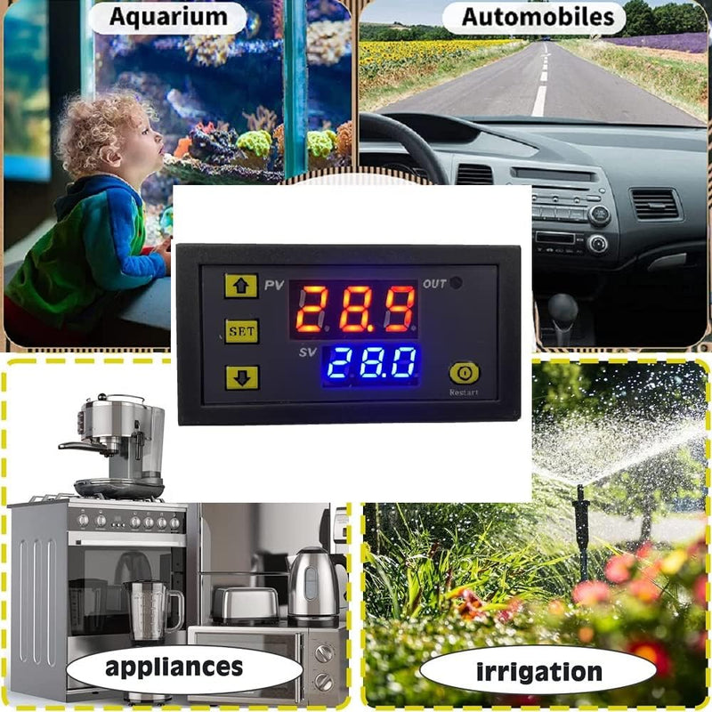 [Australia - AusPower] - Taikuwu W3230 Digital Thermostat 12 V 20 A with LED Display -50 °C to 110 °C, Temperature Controller with Temperature Sensor, High Temperature Alarm for Fridge/Freezer/Heating (1 m Cable) 