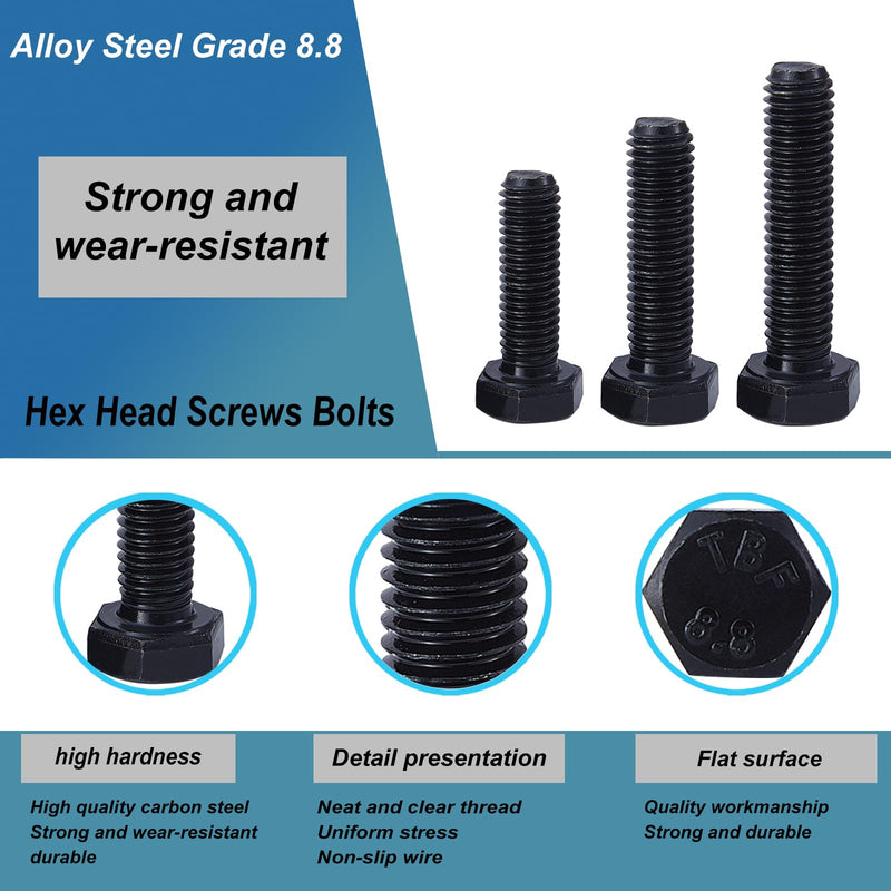 [Australia - AusPower] - M8 x 55mm 10Pcs Hex Bolts, Hexagon Head Screw, 8.8 Grade Alloy Steel, Black Oxide Finish, Metric Full Machine Thread M8 x 55 mm(10PCS) 