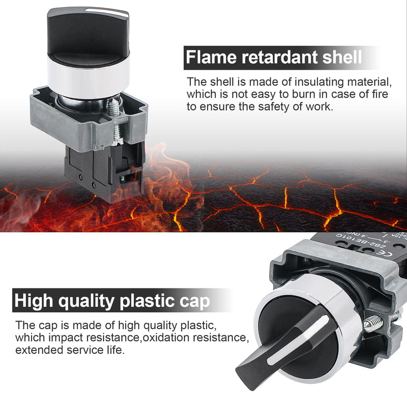 [Australia - AusPower] - 2Pack Black 2-Position Selector Switch 1NO Metal Head Switch Ith: 10A, Ui: 600V, Uimp: 6kV, AC15 240V-3A, CE 