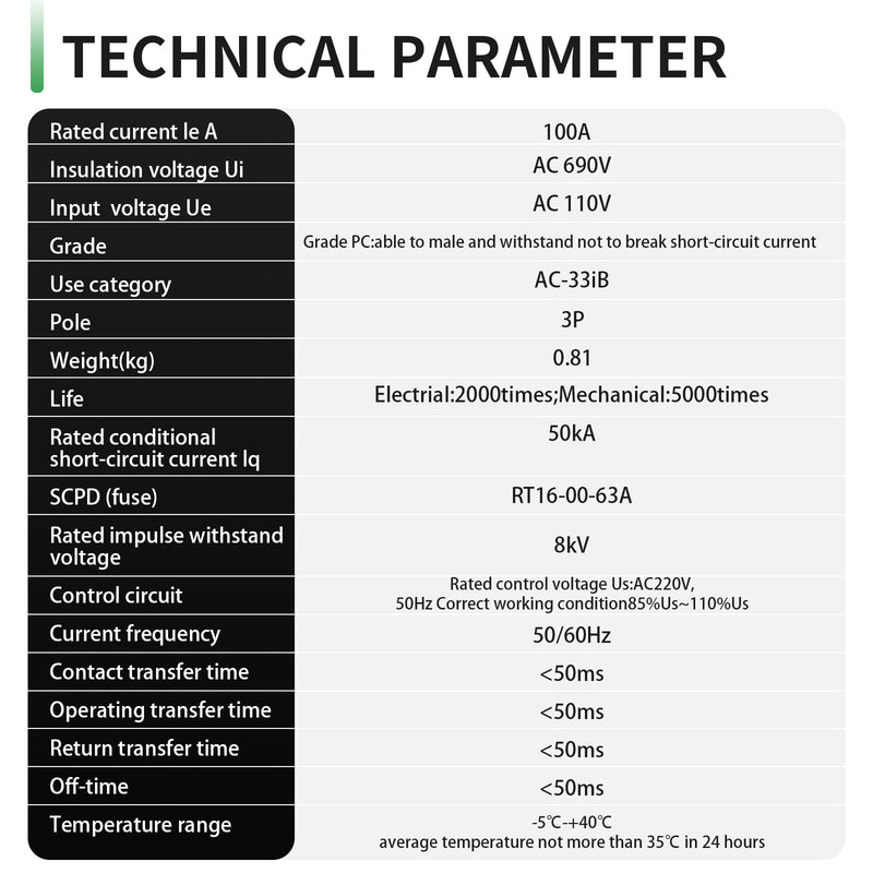 [Australia - AusPower] - 100Amp AC110V Automatic/Manual Transfer Switch 3P 50/60Hz, 3POLE 100A Mini ATS Solar Auto Dual Power Switch W2R for Home Generator, Din Rail Mount Cn Automatic Changeover Fast Transfe for,Rv,Lv Power ATS 3P 100A AC110V 