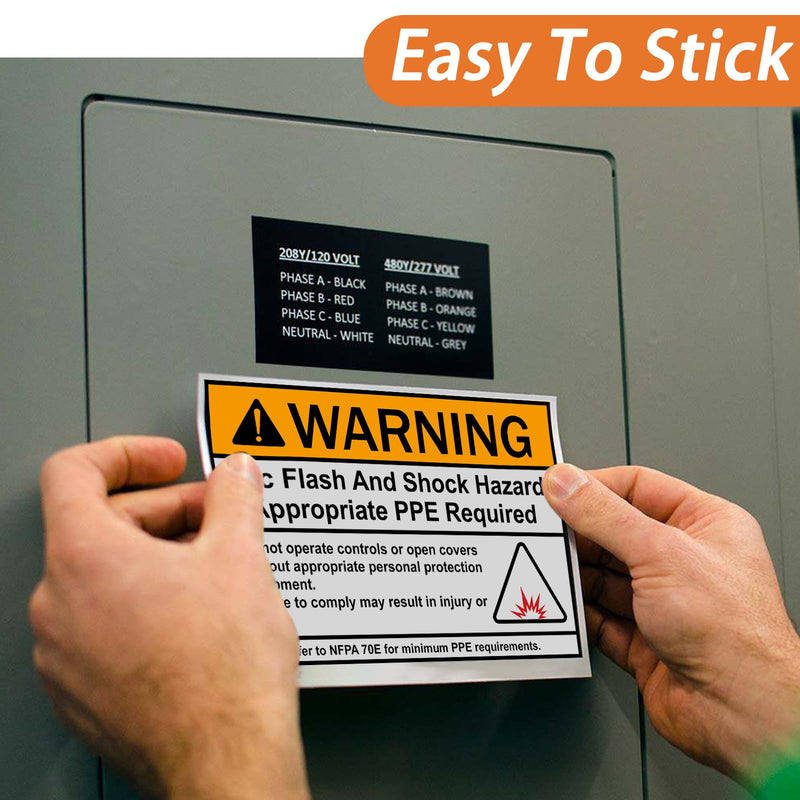 100 pack 5 * 3.5 inch WARNING Arc Flash and Shock Hazard Appropriate PPE Required,High Performance Vinyl Lable for electrical panel labels Safety Signs for the Workplace(orange warning label) orange warning label