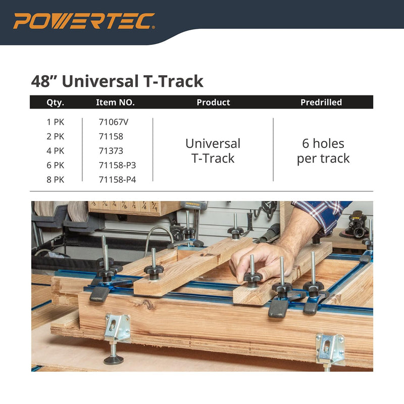 POWERTEC 71169 48-Inch Universal T-Track with 2 Hold-Down Clamps, anodized blue 48" T track + HD Clamp