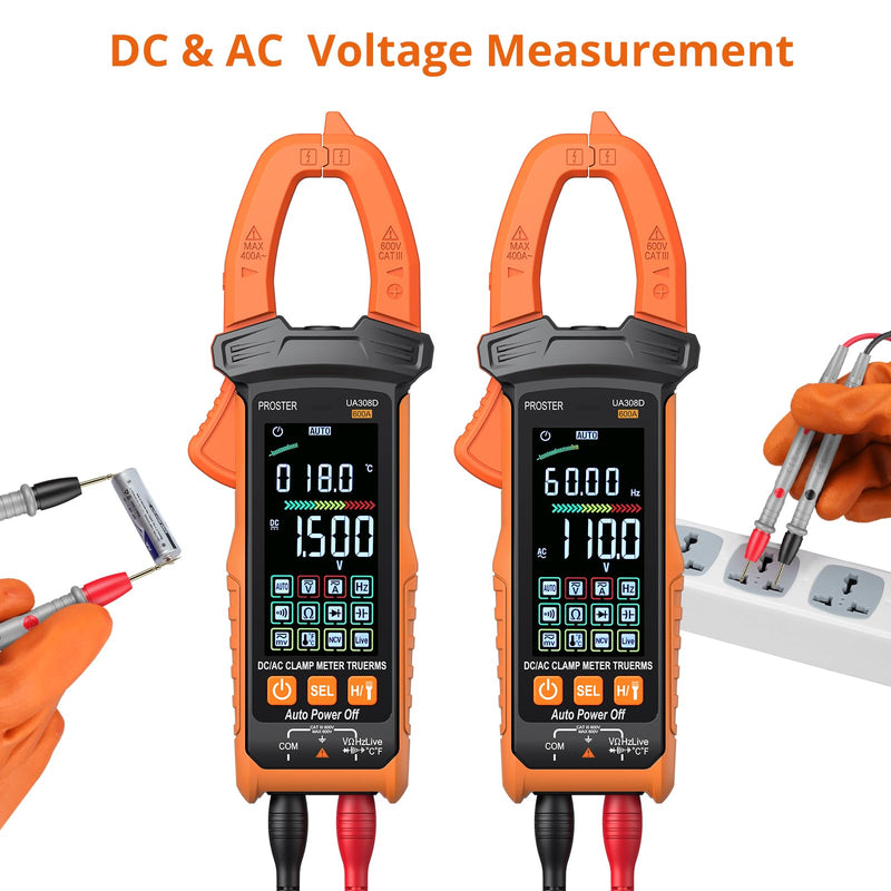 Proster Digital Clamp Meter - 600A DC AC Current 600V AC DC Voltage NCV Continuity Capacitance Resistance Frequency Diode Hz Test