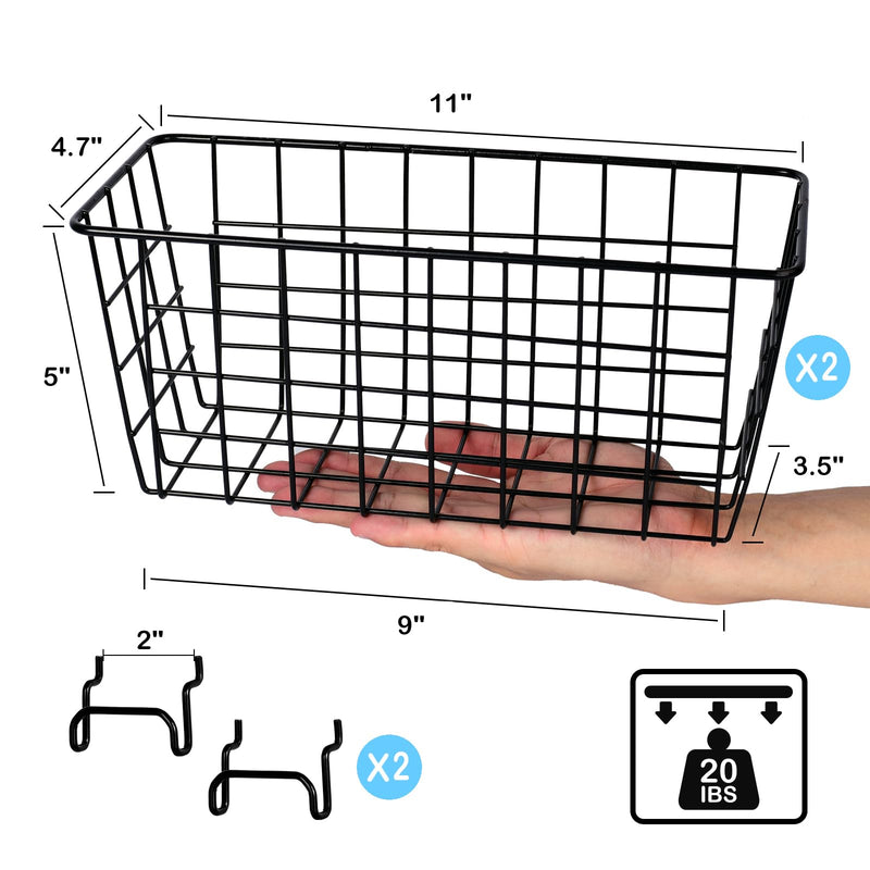 [Australia - AusPower] - G.CORE 2 Pack Pegboard Baskets, Metal Shelves Hooks to 1/8" 1/4" Peg Boards, Peg Board Baskets Bins Set - Organize Tools Workbench Accessories Garage Storage Wall Mount Organizer Attachments Medium 2M Black Pegboard Baskets 