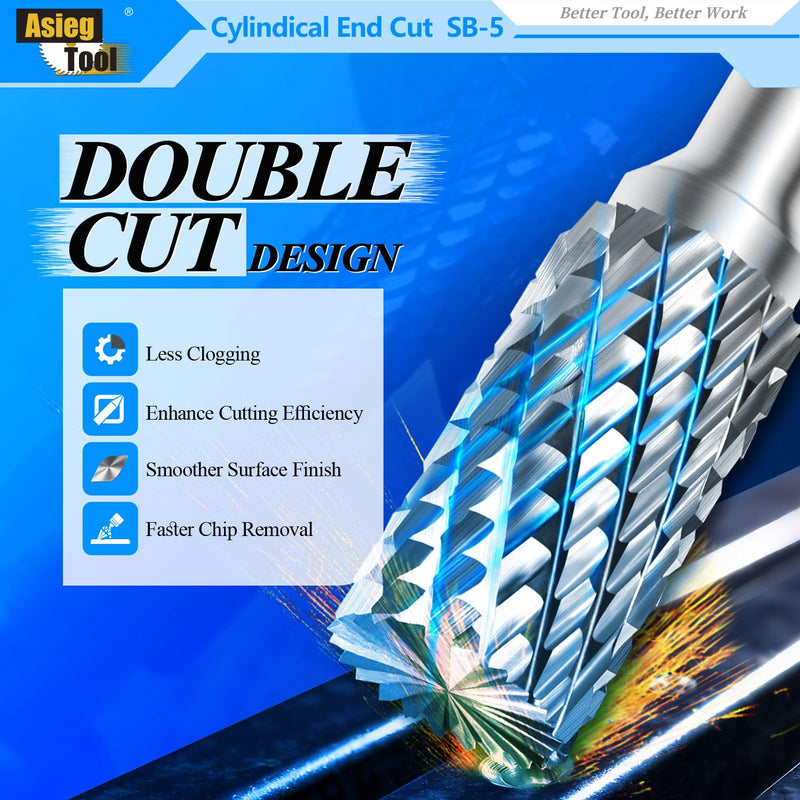 SB-5 Tungsten Carbide Burr Rotary File Cylinder Shape Double Cut with 1/4''Shank for Die Grinder Drill Bit SB-5