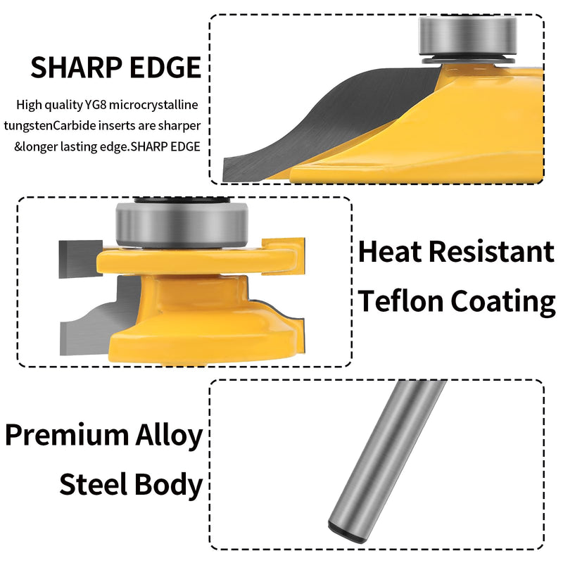1/4" Shank Router Bit Set 3PCS Raised Panel Cabinet Door Making Router Bits | Cabinet Door Router Bits,Cemented Carbide Router Bits,Router Door Window Bits (Tenon Cutter Diameter: 1-5/8") 3PCS 1/4" Shank Router Bit Set