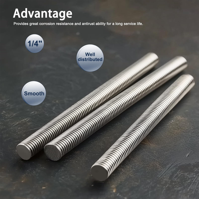 [Australia - AusPower] - 1/4"-20 Fully All Threaded Rod & Studs, 12" Length, 304 Stainless Steel Right Hand Thread Screw for Furniture Anchor Bolts, Clamps, Hangers and U-Bolts 2 Pack 1/4"-20 x 12" 