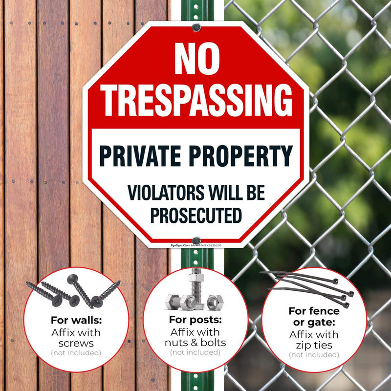 4 Pack No Trespassing, Private Property Sign, 12x12 Heavy 0.40 Aluminum, UV Protected, Long Lasting Weather/Fade Resistant, Easy Mounting, Indoor/Outdoor Use, Made in USA 12x12 4 PK