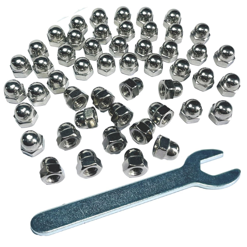 [Australia - AusPower] - 50pcs 1/4-20 Acorn Cap Nuts,1/4-20 Cap Nuts,Acorn Hex Dome Head Dome nut,304 Stainless Steel,hardware18-8,Bright Finish with Open End Wrench 
