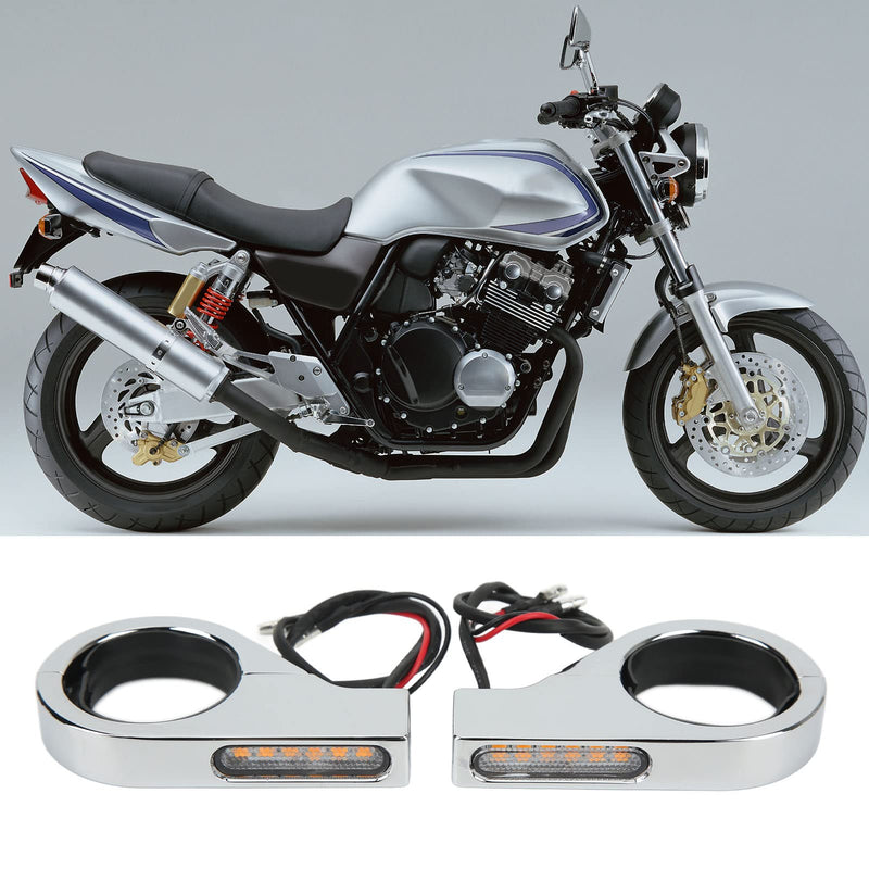 Motorcycle LED Turn Light, 2 Wires 12V Motorcycle Turning Indicator Energy Saving for 41mm Fork Tubes (Electroplating)