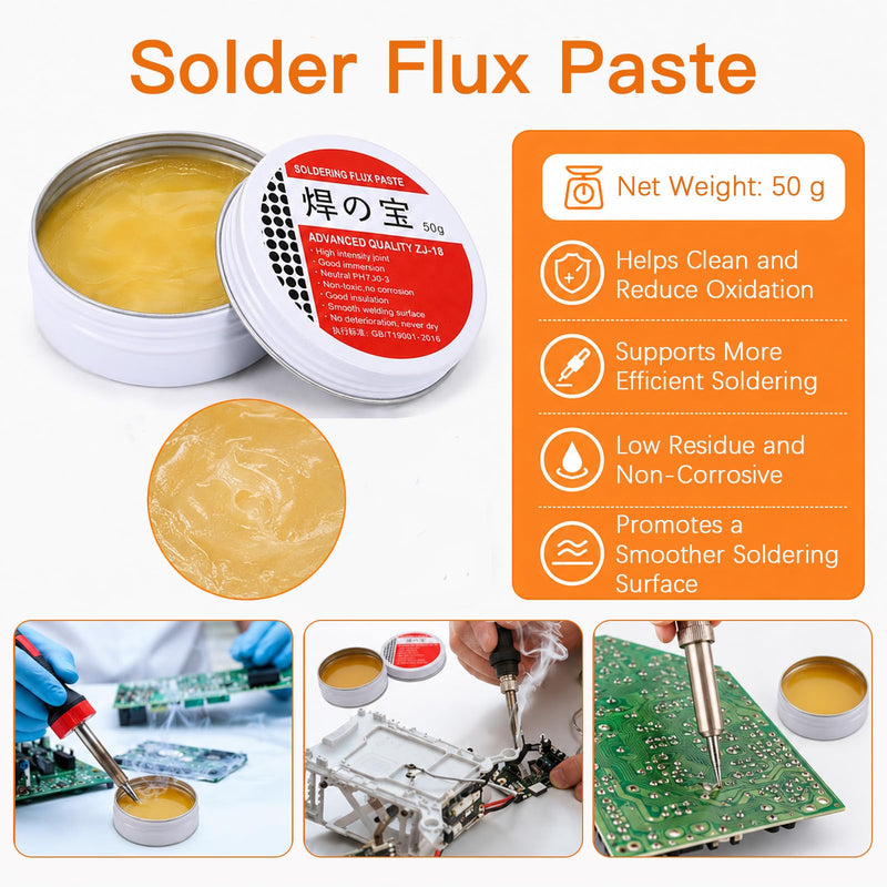 Soldering Wire, Flux Soldering, Soldering Tip Cleaner and Micro Side Cutter, 4-Piece Soldering Accessories Set with Lead-Free Solder Wire for Electronics Repair, DIY Work and DIY