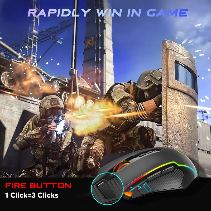 [Australia - AusPower] - Redragon Gaming Mouse, Wired Gaming Mouse with RGB Backlit, 8000 DPI Adjustable, Mouse with 9 Programmable Macro Buttons & Fire Button, Software Supports DIY Keybinds, M910-K Black 