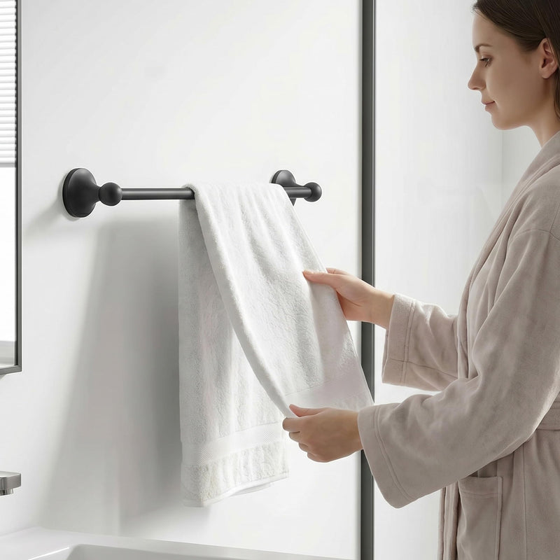 24-Inch Wall Mounted Towel Racks for Bathroom – Space Saver 4-Piece Durable Stainless Steel Bathroom Hardware Set with Towel Bar, Towel Ring, Toilet Paper Holder & Hook, Matte Black Cone
