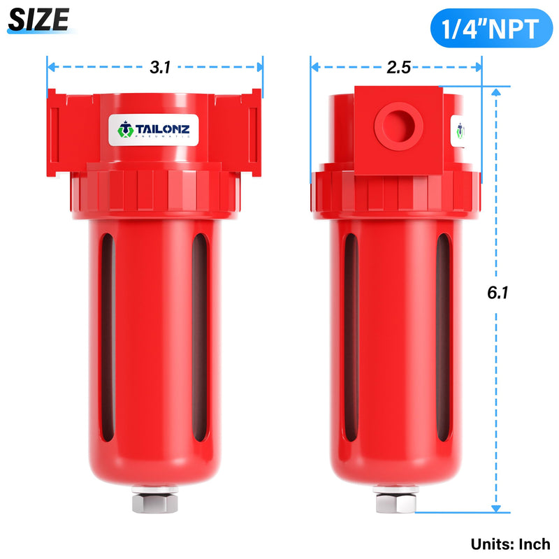 [Australia - AusPower] - TAILONZ PNEUMATIC 0-150PSI 1/4 Inch NPT Aluminum Alloy Carbon Desiccant Air Dryer, Compressor Air Dryer, Water Vapor Separator, Polyethylene Bowl 