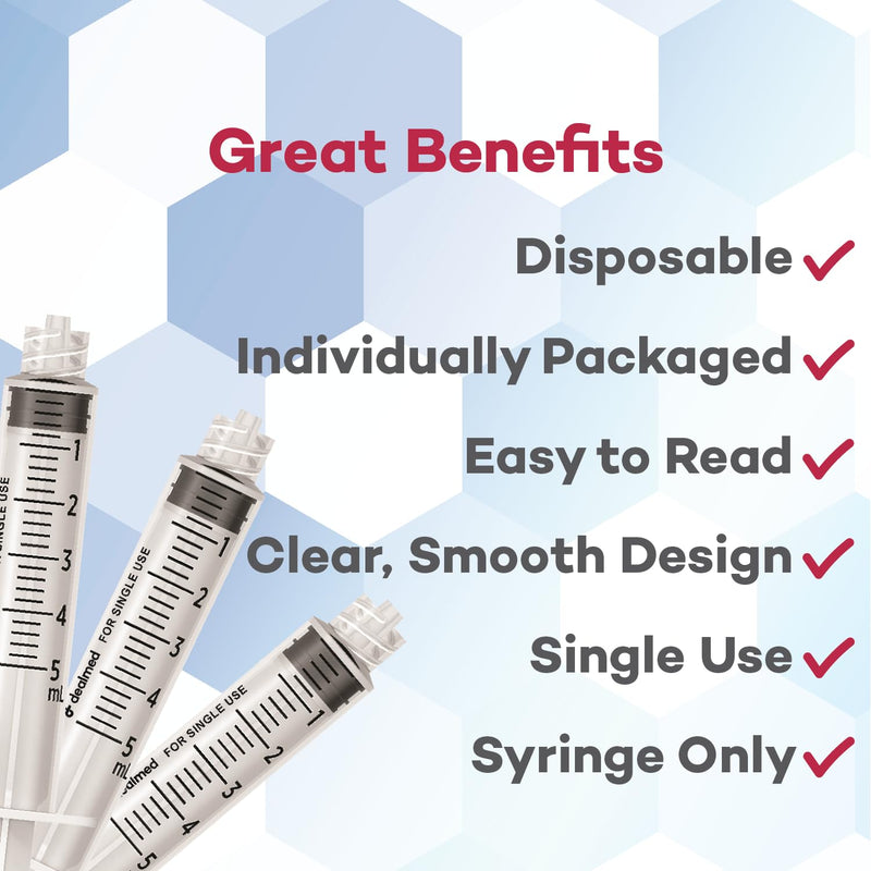 [Australia - AusPower] - Dealmed Luer Lock Syringes, Disposable without Needles, Sterile, Single-Use (5mL, 100) 