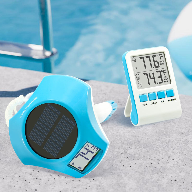 [Australia - AusPower] - Circrane Solar Pool Thermometer, Wireless Floating Digital Thermometer, IPX8 Water Proof, Solar Powered with 150 Days Battery Life for Hot Tub/Ice Bath/Swimming Pool/Aquarium, Blue 