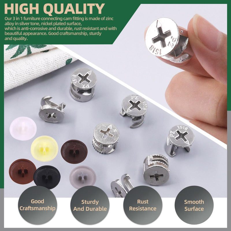 [Australia - AusPower] - Keadic 120Pcs Furniture Connecting Cam Lock Fittings Assortment Kit with Plastic Screw Cover Caps, Joint Connector Nut Cabinet Connectors Hardware Bolts for Wardrobe Drawer Closets Bed 