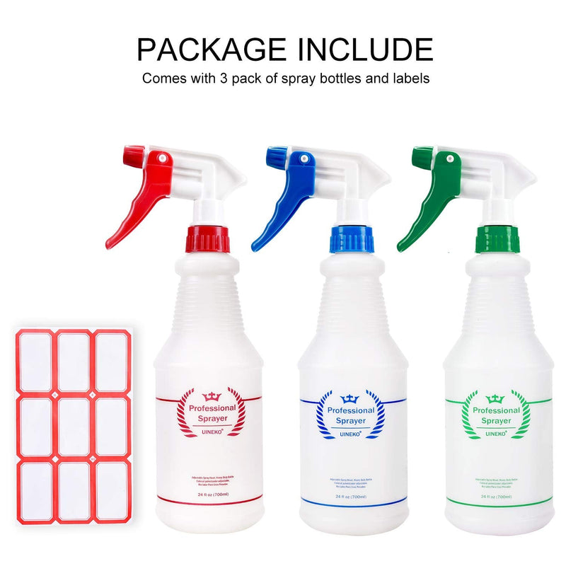 [Australia - AusPower] - Plastic Spray Bottle (3 Pack, 24 Oz, 3 Colors) Heavy Duty All-Purpose Empty Spraying Bottles Leak Proof Commercial Mist Water Bottle for Cleaning Solutions Plants Pet with Adjustable Nozzle 24 Oz, 3 Pack 