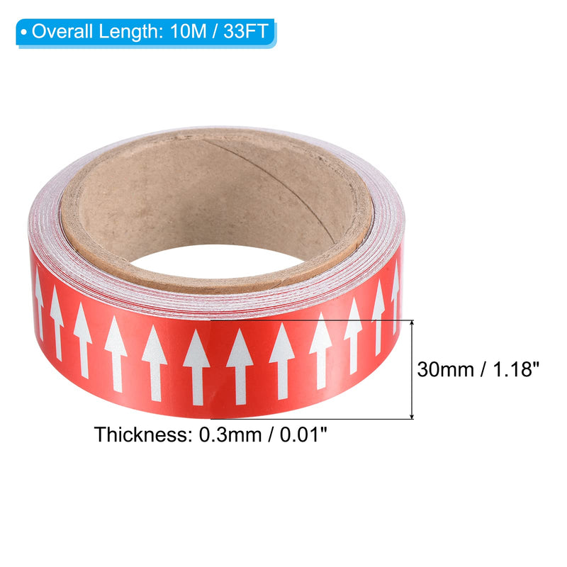 PATIKIL Flow Arrow Tape, Polyethylene Pipe Marking Sticker with Reflective Strips, Waterproof & Heat Resistant, for Pipe Flow Directional Identification, 1.2 inch x 33 ft, Red/White Red,White