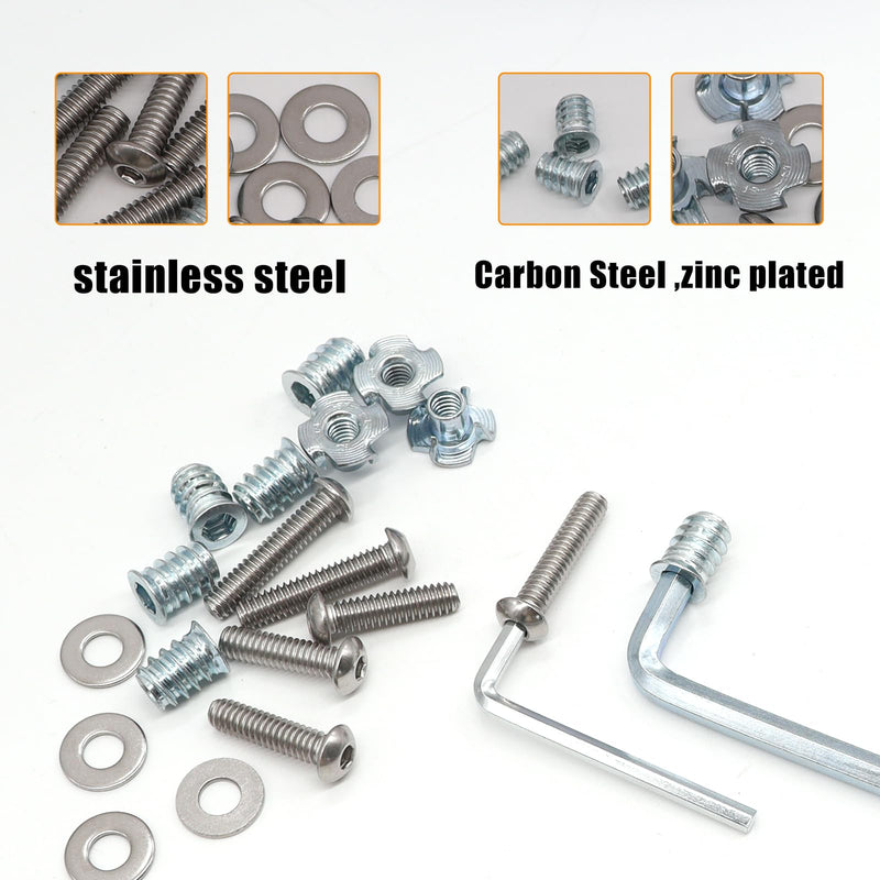 [Australia - AusPower] - weideer 140PCS 1/4"-20 T-Nuts,1/4"-20 Threaded Inserts for Wood,304 Stainless Steel Bolts,Button Head Hex Socket Bolts with Washers Hex Wrench 