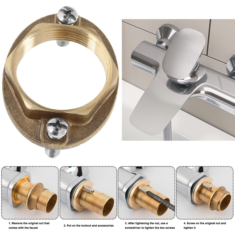 [Australia - AusPower] - 2 Sets M32x1.5mm Brass Faucet Fixing Nut Single Hole Lock Nuts with Flat Washers & Screws Faucet Anti-loosing Nut Household Accessories 